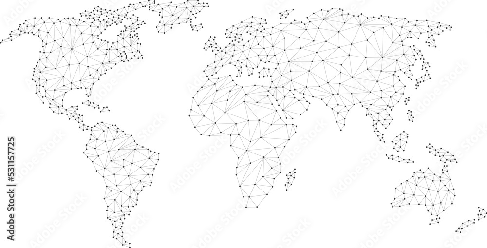 Poster World map dot connection line polygon: concept of digital world, Data connection