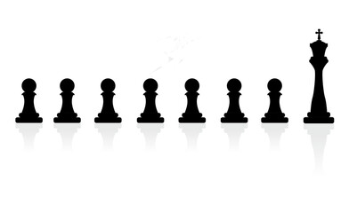 Silhouette of businessman running on chess piece from pawn to king. Concept of Goal, Mission, Vision, Career path, and strategy