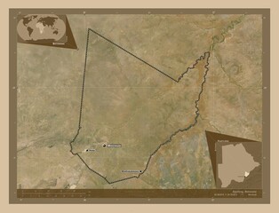 Kgatleng, Botswana. Low-res satellite. Labelled points of cities