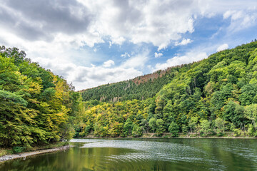 Lake Rursee, In the middle of the Eifel National Park, surrounded by unique natural scenery and unspoilt nature