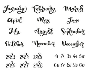 Month of the year. A beautiful editable vector name month vector design for a calendar, diary, bullet journal, annual report or planner. January, February, March, April, May, June, July, August, Septe