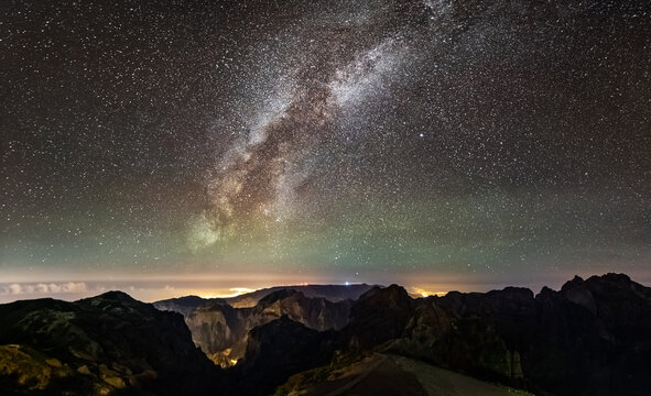 Panoramic shot of the milky way at Pico do Arieiro, Madeira