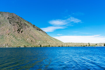 Scenic summer view of Convict Lake surrounded by Sierra Nevada mountains in Mono Lake County,...