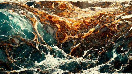 Luxurious Dark Agate Marble texture with Golden veins. Polished Quartz Stone Background Striped by nature with a unique patterning, dark concentric bands.