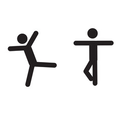man doing gymnastics, stick man pictogram in different poses, flat design style, silhouettes of figures isolated on white