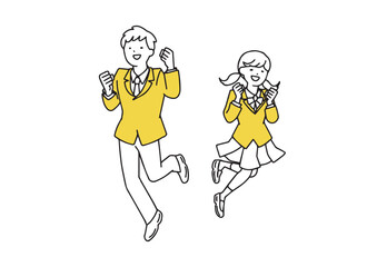 元気な男子学生と女子学生　シンプルな線の人物イラスト