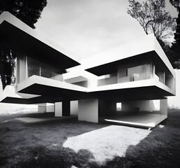 modern futuristic minimalist house , perfect composition, beautiful detailed render trending on artstation - obrazy, fototapety, plakaty