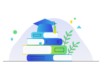 Vector illustration of book and bachelor cap.