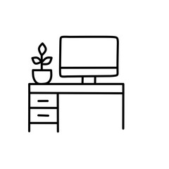 Workspace at home icon outline, on white background. Editable stroke Vector