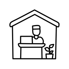 Workspace at home icon outline, on white background. Editable stroke Vector