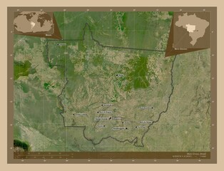 Mato Grosso, Brazil. Low-res satellite. Labelled points of cities