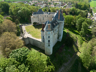 Saint-Brisson-sur-Loire romantic castle with round towers - obrazy, fototapety, plakaty