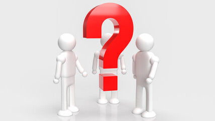 The red question and figure on white background 3d rendering