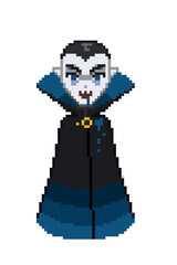 An 8-bit retro-styled pixel-art illustration of a blue vampire with blue blood.