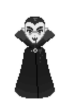 An 8-bit retro-styled pixel-art illustration of a gray vampire.