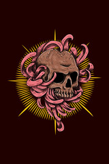 Flower head skull vector illustration