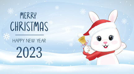Christmas and New Year illustration and Cute Little Rabbit