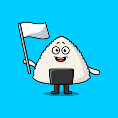 Cute cartoon Sushi mascot character with white flag in modern design illustration