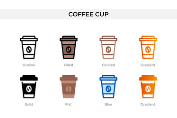 coffee cup icon in different style. coffee cup vector icons designed in outline, solid, colored, filled, gradient, and flat style. Symbol, logo illustration. Vector illustration