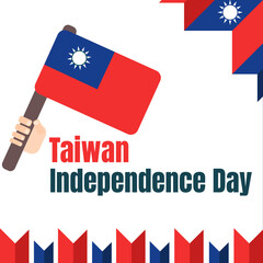 : Taiwan independence day 10th double tenth October with taiwan flag symbol of patriotism and nationalism. vector flat design illustration feed social media background