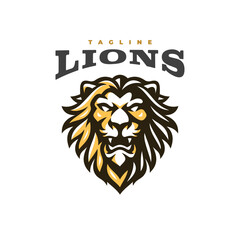 Ferocious lion head mascot illustration logo