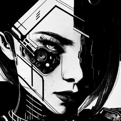 Obraz premium Cyberpunk woman illustration. Strong female warrior and futuristic woman
