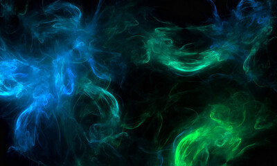 black background with blue green smoke abstract