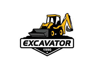 Excavator backhoe logo vector for construction company. Heavy equipment template vector illustration for your brand.