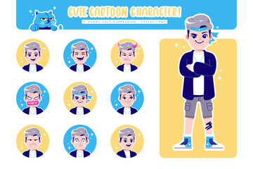 Fototapeta premium different face emotion boy cartoon character collection 3