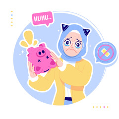 poor girl with no money illustration design