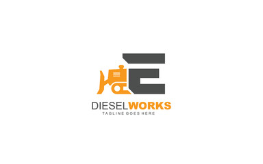 E logo excavator for construction company. Heavy equipment template vector illustration for your brand.