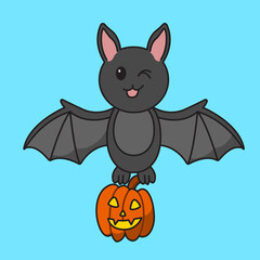 bat take the hallowen pumkins and flying