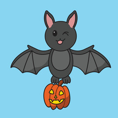 bat take the hallowen pumkins and flying