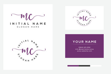 simple elegant initial mc handwriting logo with business card template.