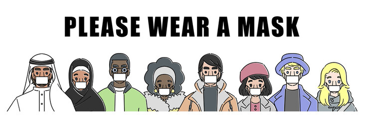 『マスク着用のお願い』、マスクを着用した多国籍のインバウンド