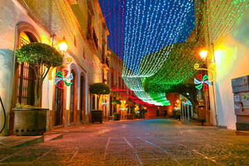 Illumination decoration in the streets of México. Decoration of 15 September, in the streets of Querétaro, México.