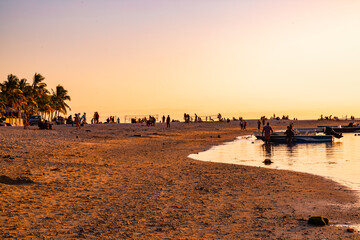 Sunset at the beach of Flic en Flac in the west of the island of Mauritius