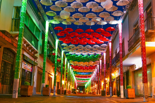 15 of September in M&eacute;xico. Awesome Mexican decoration with illumination in the streets.