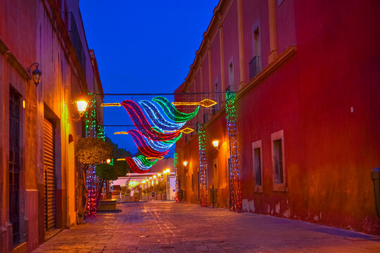 Decoration with illumination for Independence Day of M&eacute;xico. Decoration in the Mexico streets.