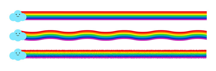 Illustration graphic set of line border decoration of cute cloud and colorful rainbow combination.