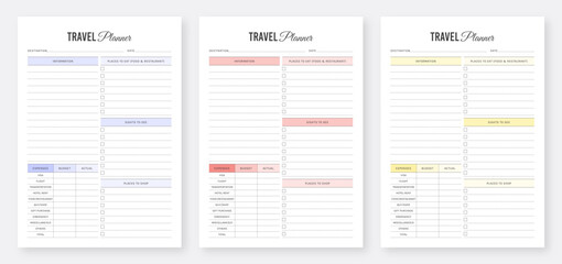Travel Planner Template Design. Printable Travel Schedule Organizer Planner. Organizer & Schedule Planner. 3 Set of Minimalist Planners. Minimalist planner pages templates.