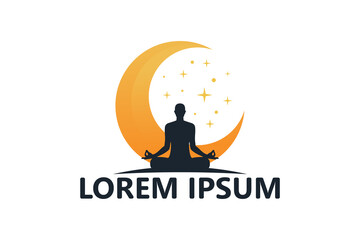 Crescent moon yoga logo template design vector