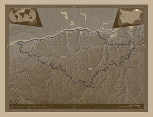 Silistra, Bulgaria. Sepia. Labelled points of cities