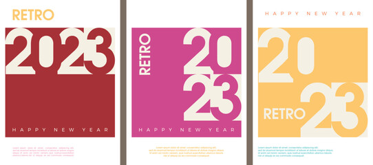 New year 2023 poster with retro concept, classic concept with retro 2023 color.