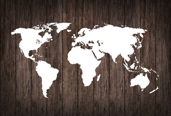 World Map with wooden background. 3D Illustration