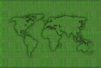 Fototapeta premium World Map on Green grass texture background. 3D Illustration