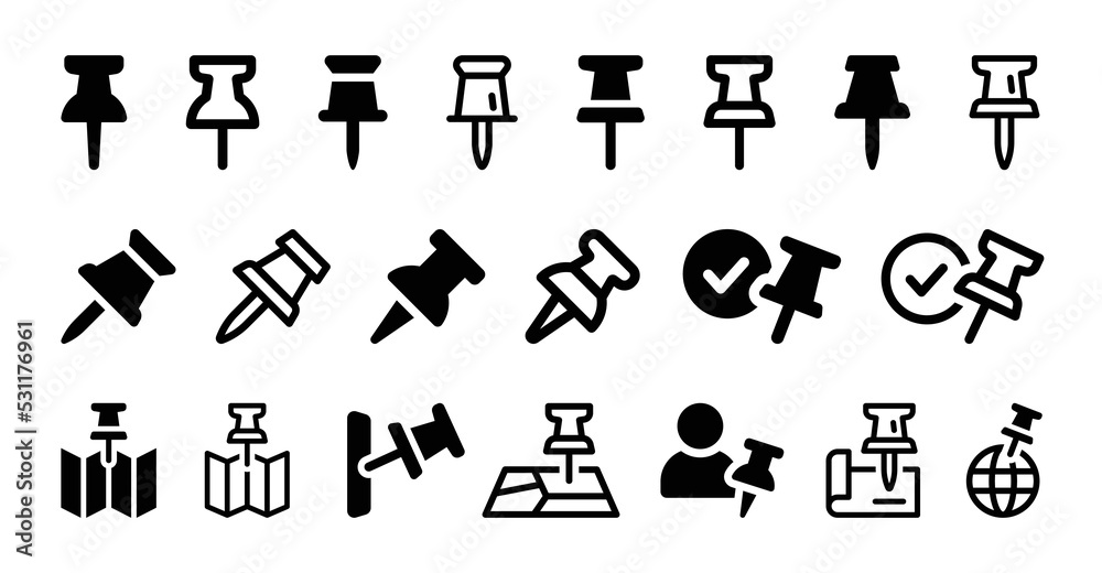 Aufkleber Pin icon set. Map marker pointer icon isolated on white background.
