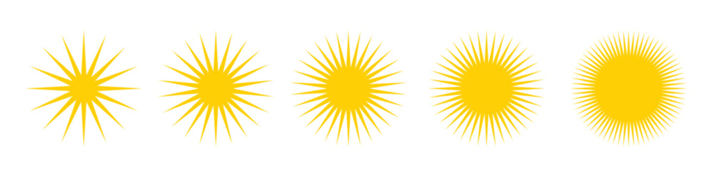 Sun icon set. Sunlight, sunny and sunburst symbol vector illustration.