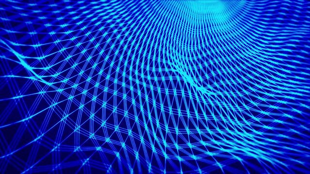 Animation blue neon light network wave abstract background