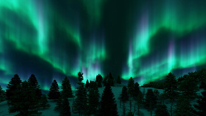 A beautiful green and red aurora dancing over the hills - 531177561